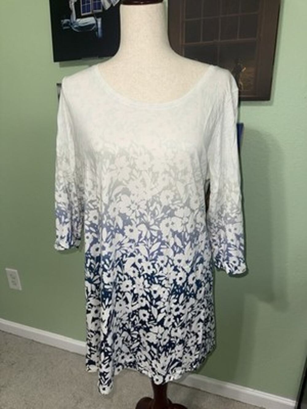 J. Jill Pure Jill Ballet Sleeve Tunic Large Tall Floral Ombre Long Line Blouse